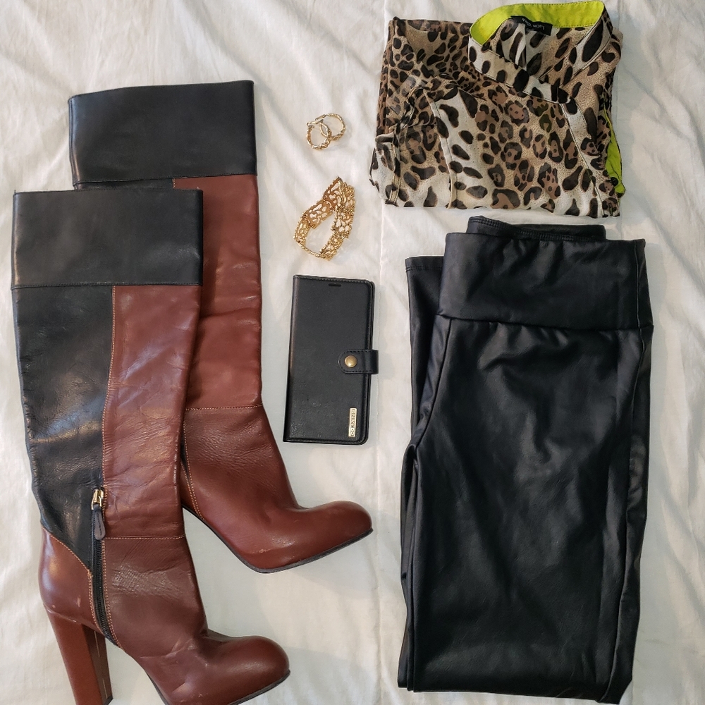 Leather Black Brown Heel Knee Boots Fall 8